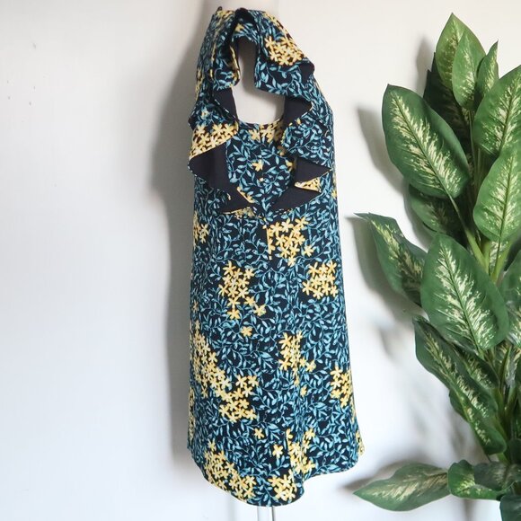 ZARA Basic Floral Ruffle Sleeve Mini Dress Blue Yellow Medium - Picture 6 of 14